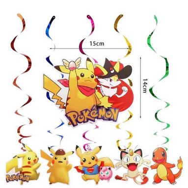 Pokemon Spiral Hanging Decorations (Pack of 12) - Multicolor Paper Swirls -  Perfect for Kids' Themed Parties & Events