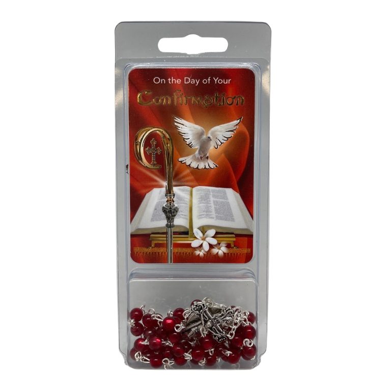 Confirmation Rosary & Prayer Card Set Ruby • My Party Box - Religious Gift